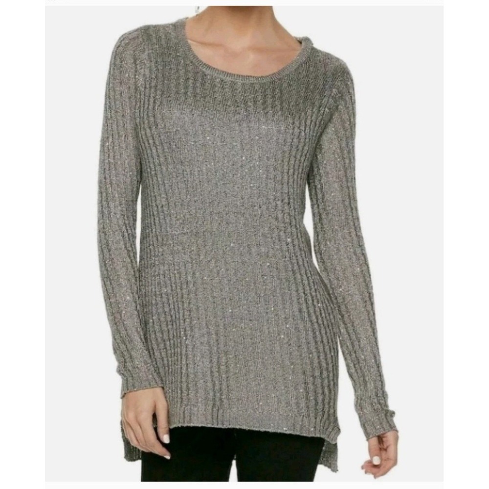 Apt.9 Silver Sequin Shimmer Tunic Sweater Light Gray Holiday Christmas L NWT $50